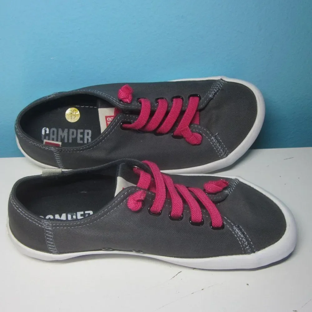 Camper Peu Unisex Size 36 Womens 5.5 Gray Canvas Slip On Sneakers Pink Laces